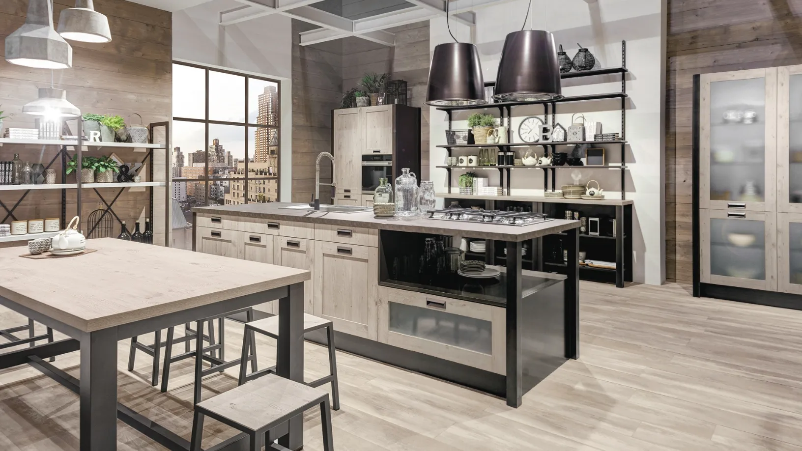 Cucina Moderna con isola Kyra Telaio 01 finitura Abete nordico di Creo